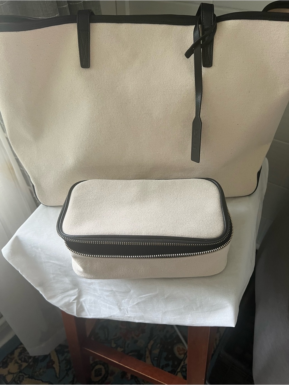 Leatherology Canvas Tote Bag with Black LeatherTrim & Medium accessories case.